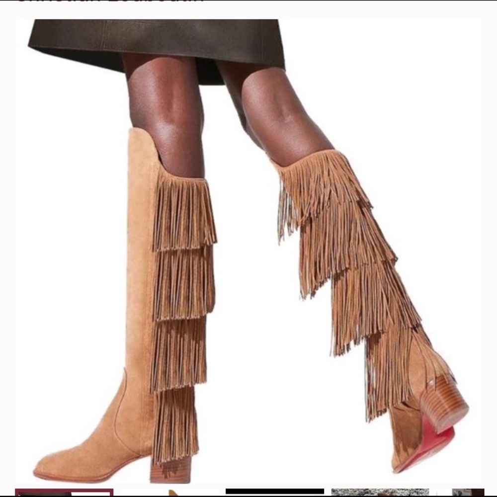 Louboutin brown suede boots comes with box dust bags and receipt